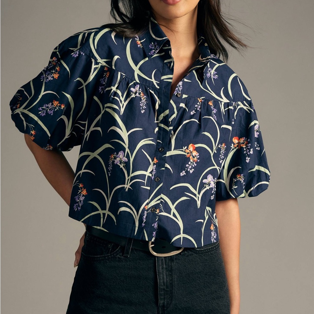 Maeve by Anthropology Navy Floral Blouse